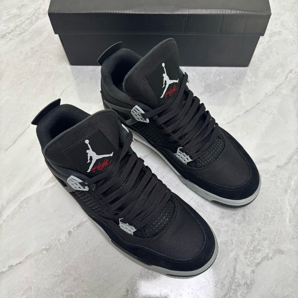 Men’s Black & Gray Sneakers -Brand New Retro 4 Black Canvas - Picture 2 of 6